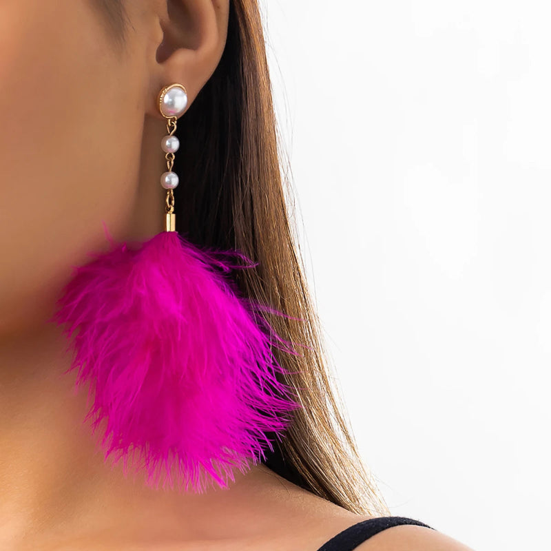 Pendientes Colgantes de Perlas y Plumas 6