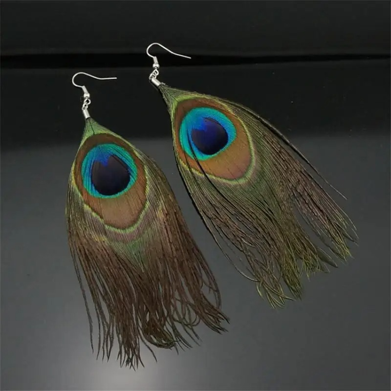 Pendientes Colgantes Plumas de Pavo Real
