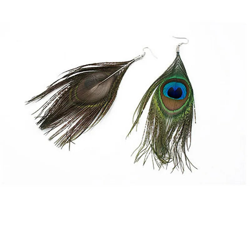 Pendientes Colgantes Plumas de Pavo Real