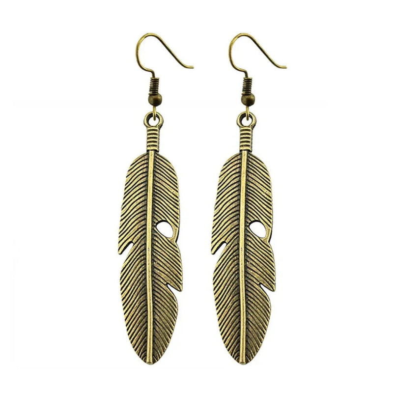 Pendientes Colgantes de Plumas para Mujer bronce