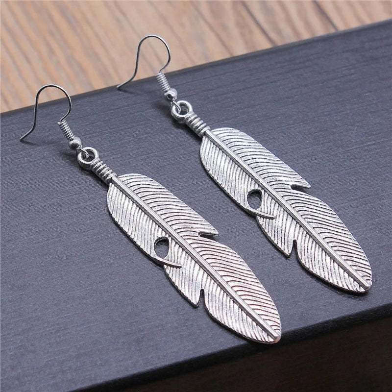Pendientes Colgantes de Plumas para Mujer plata