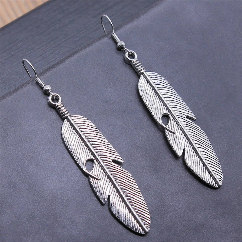Pendientes Colgantes de Plumas para Mujer plata