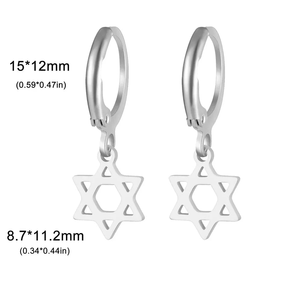 Pendientes colgantes para mujer con la <span data-glossary-id="etoile-de-david">estrella de David</span> simbólica judía de plata