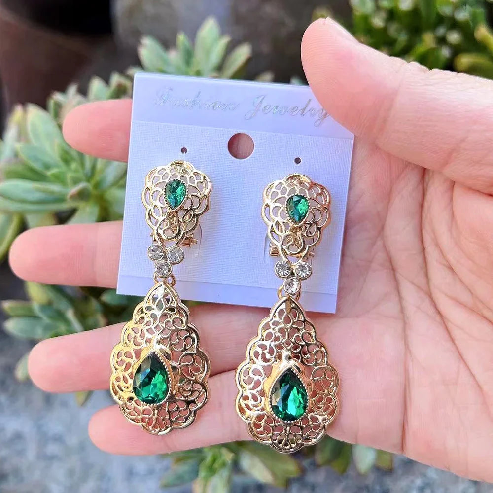 Pendientes colgantes para mujer árabe boda verde
