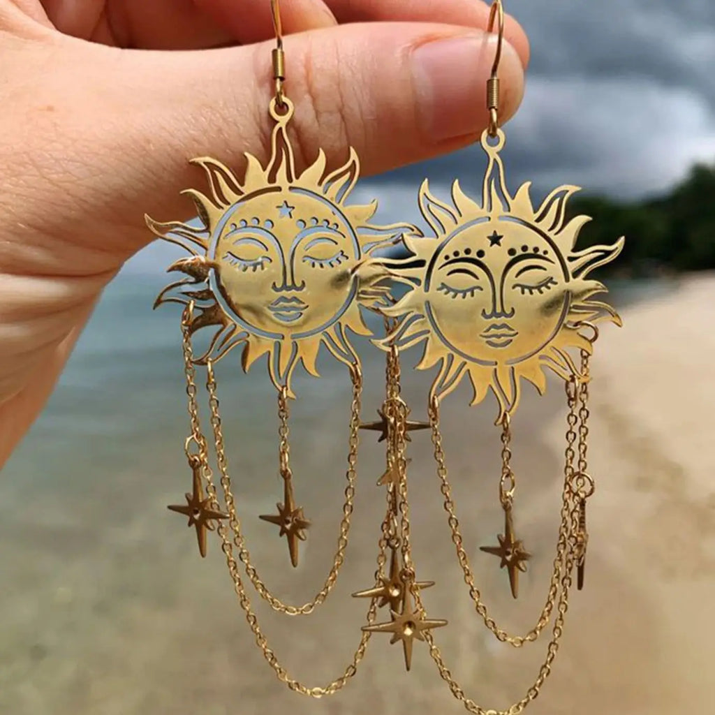 Pendientes Colgantes Sol y Estrellas