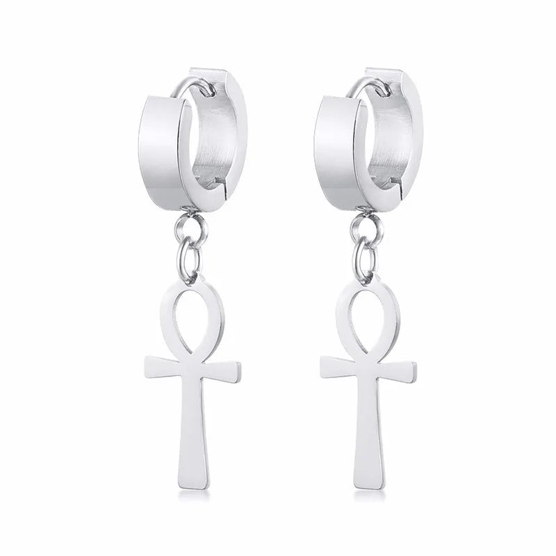 Pendientes Colgantes Estilo Egipcio Cruz de Ankh plata