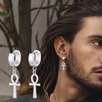 Pendientes Colgantes Estilo Egipcio Cruz de Ankh plata