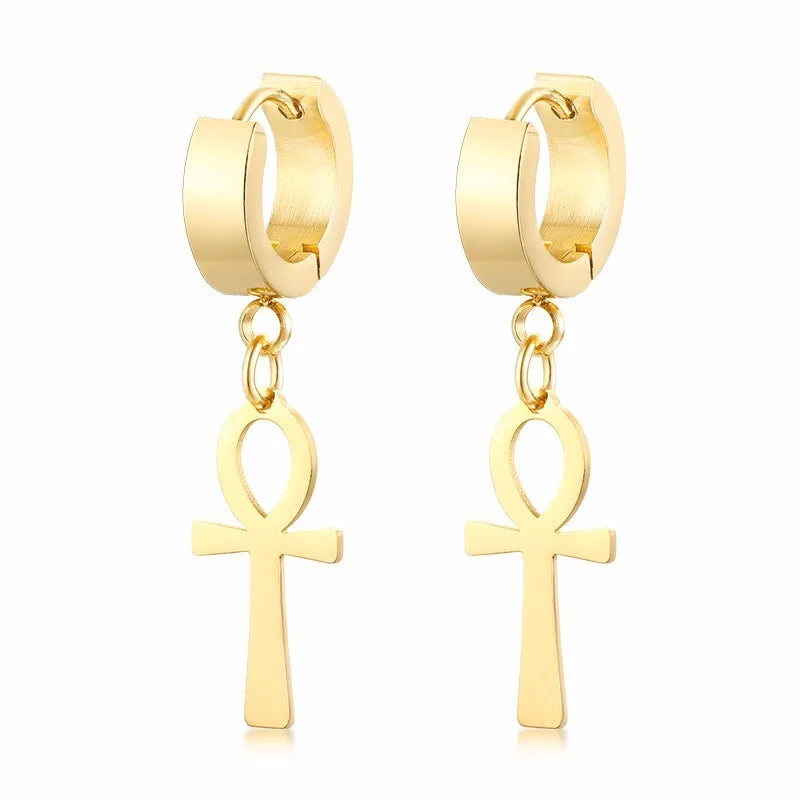Pendientes Colgantes Estilo Egipcio Cruz de Ankh oro