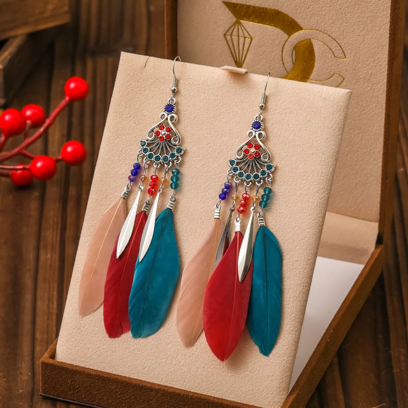 Pendientes Colgantes Estilo Étnico con Plumas 4