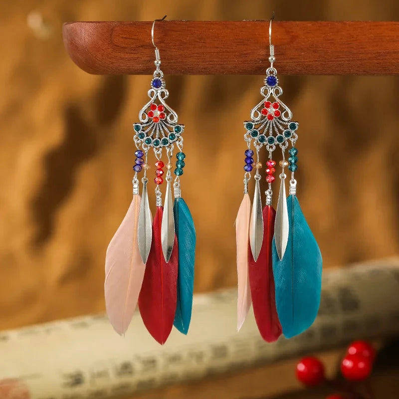 Pendientes Colgantes Estilo Étnico con Plumas 4
