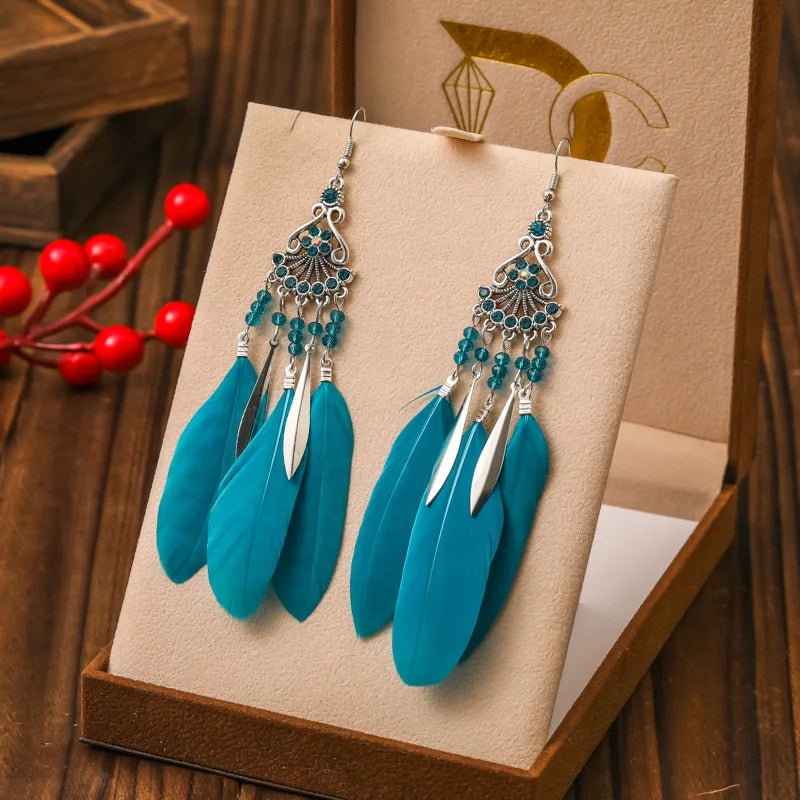 Pendientes Colgantes Estilo Étnico con Plumas 2