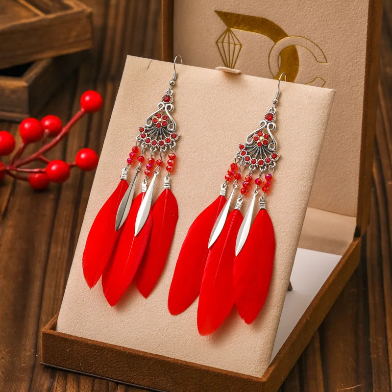 Pendientes Colgantes Estilo Étnico con Plumas 3