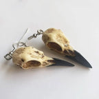 Pendientes colgantes de cabeza de cuervo de Odin y calavera en resina con efecto hueso
