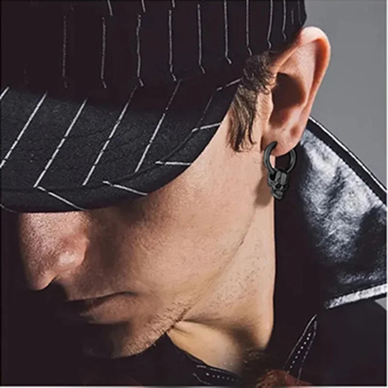 Pendientes Colgantes Cabeza de Calavera para Hombre negro