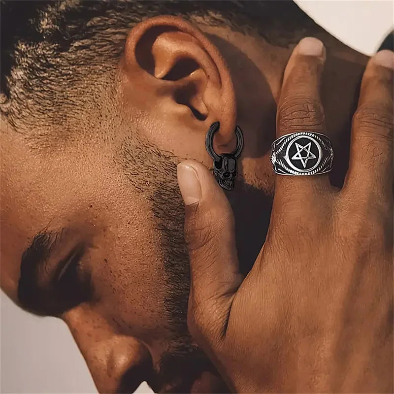 Pendientes Colgantes Cabeza de Calavera para Hombre negro