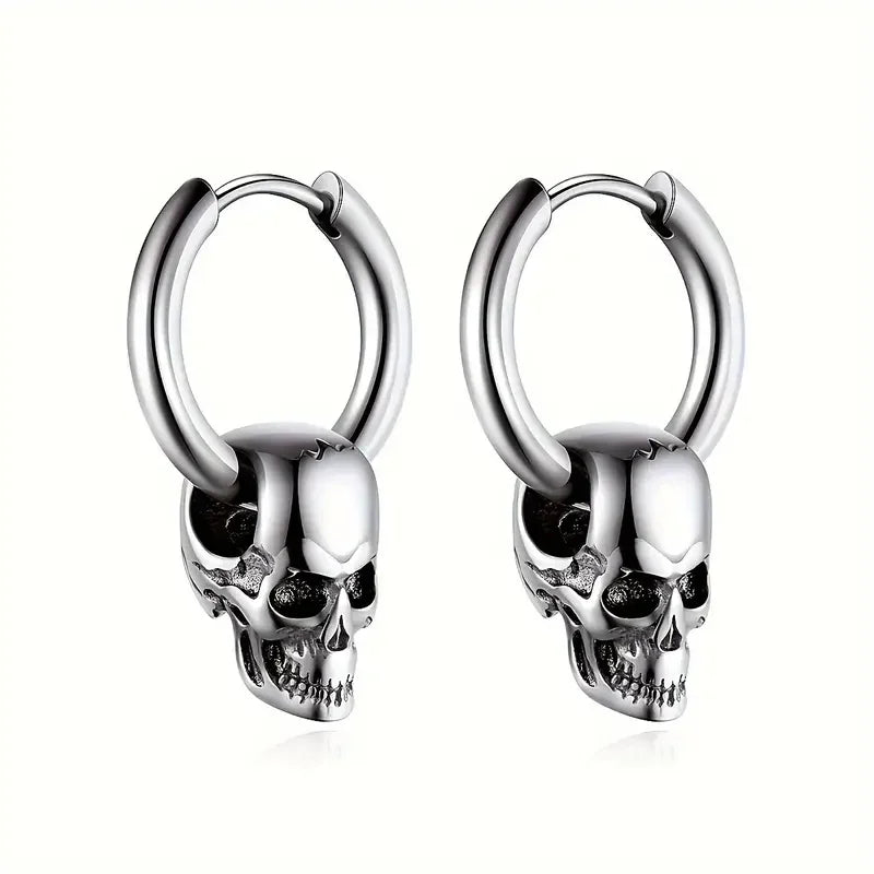 Pendientes Colgantes Cabeza de Calavera para Hombre plata