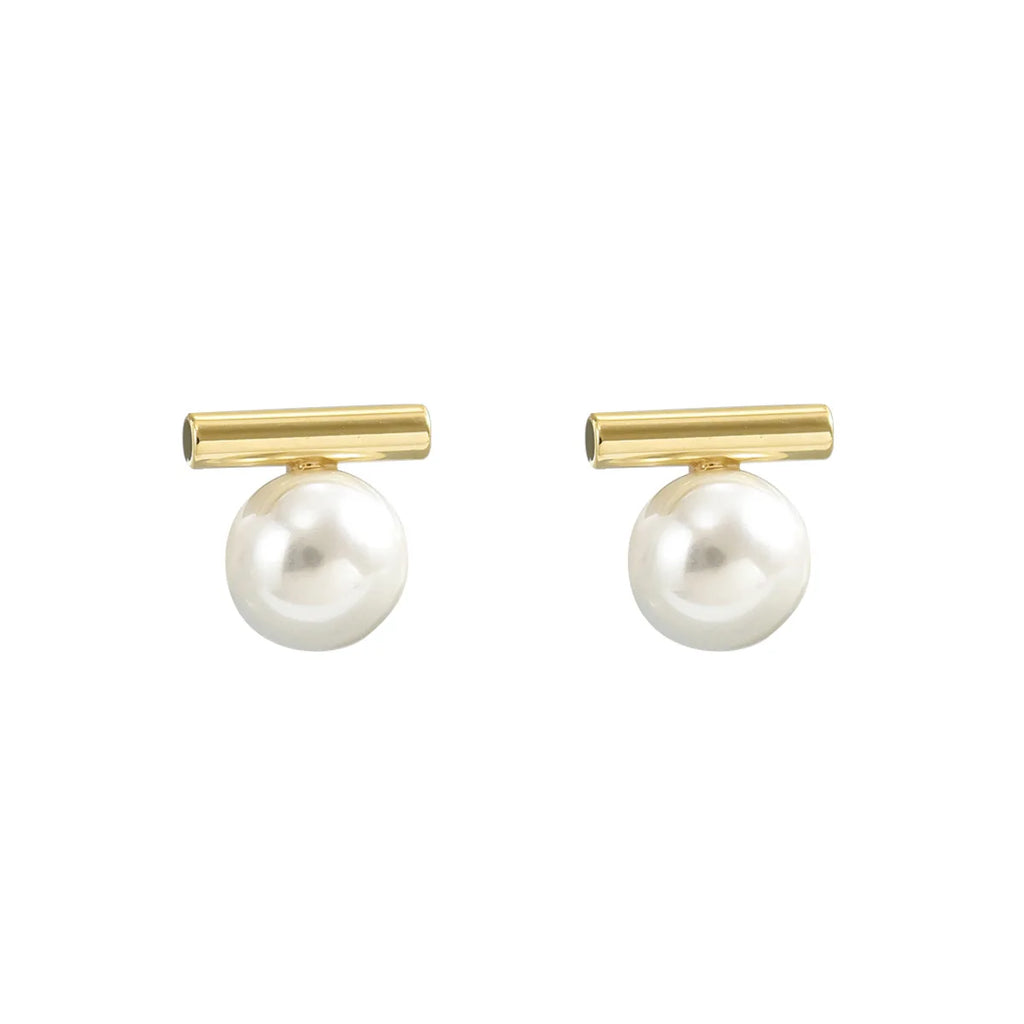 Pendientes de perla con barra geométrica