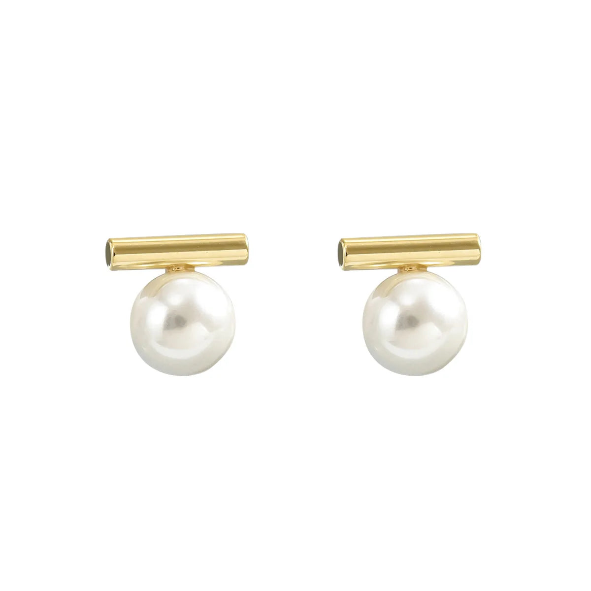 Pendientes de perla con barra geométrica