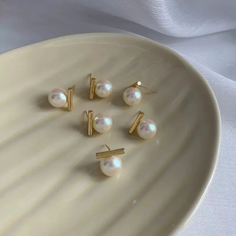 Pendientes de perla con barra geométrica
