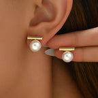 Pendientes de perla con barra geométrica