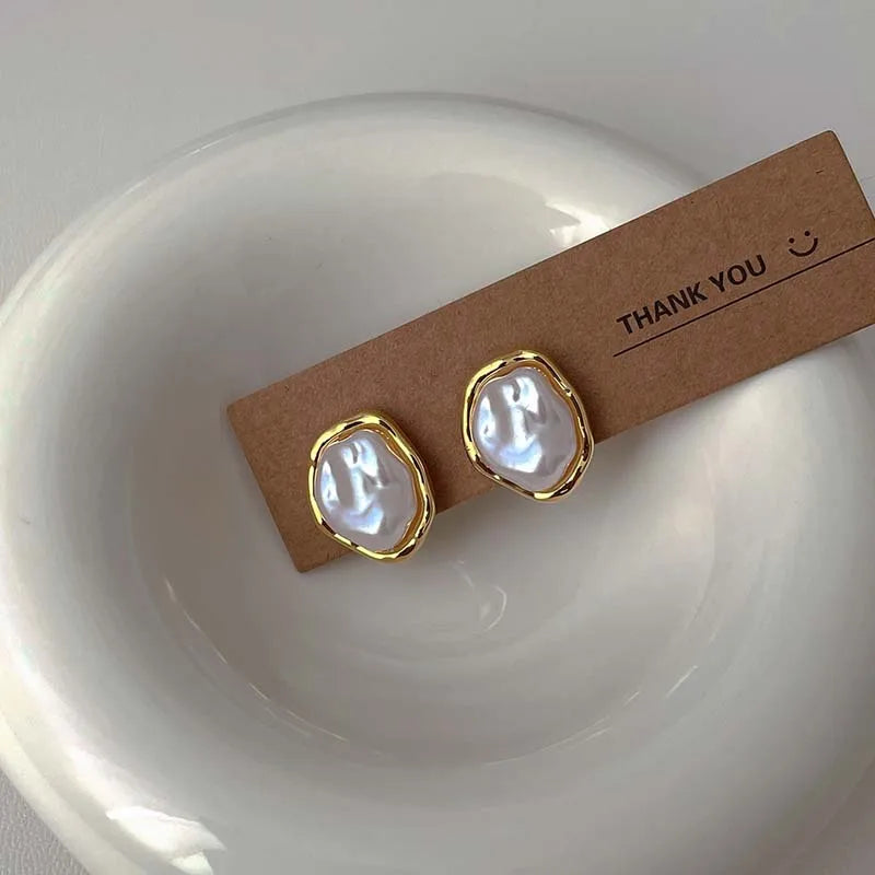 Pendientes de perla geométrica oro