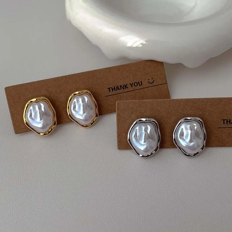 Pendientes de perla geométrica plata
