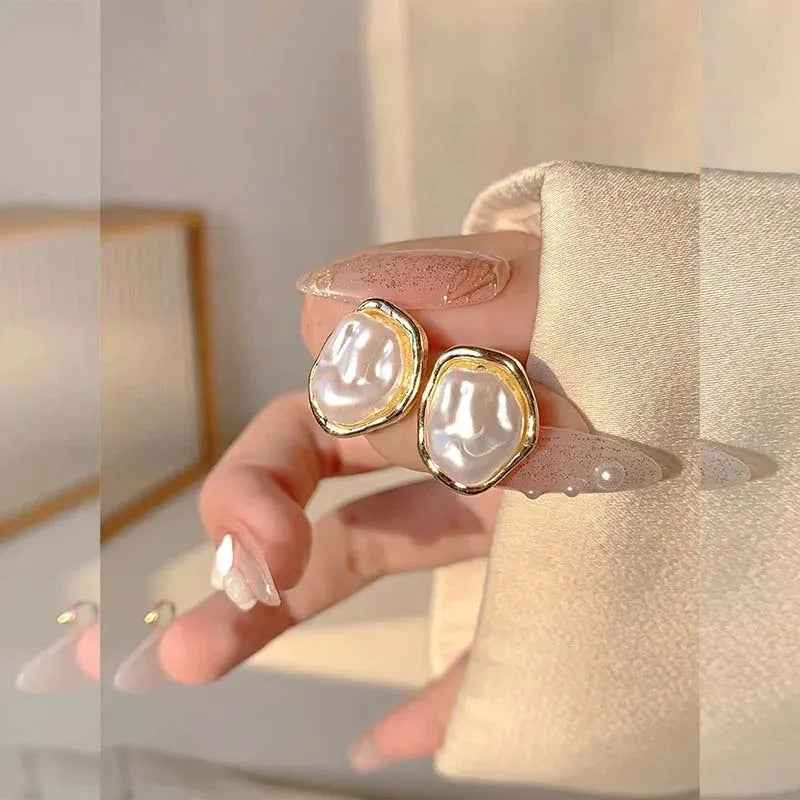 Pendientes de perla geométrica oro