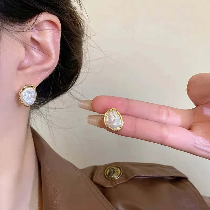Pendientes de perla geométrica oro