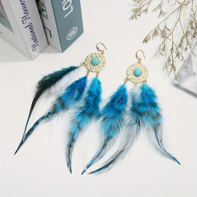 Pendientes de Plumas Azules