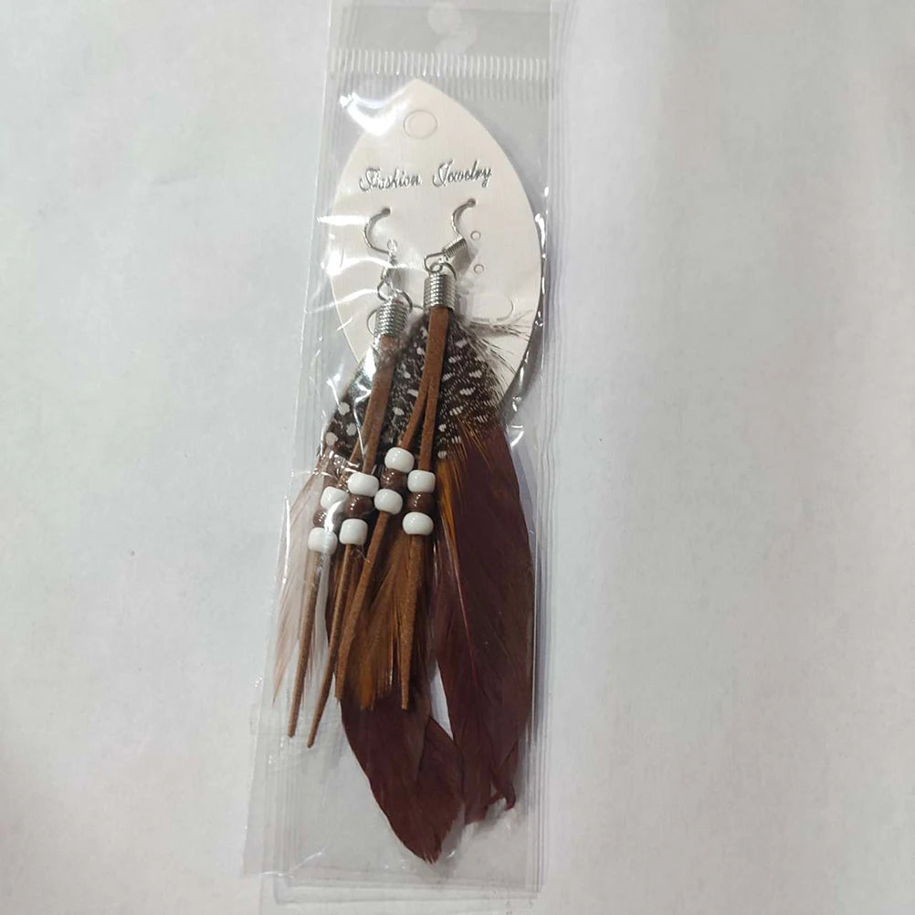 Pendientes de plumas estilo Apaches marrón 