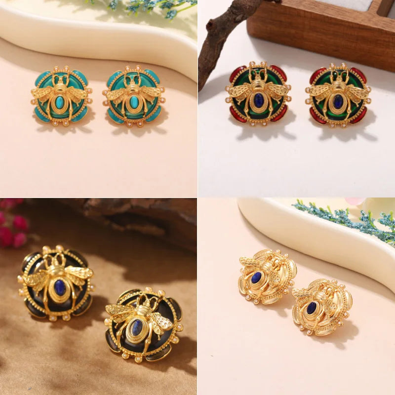 Pendientes redondos abeja