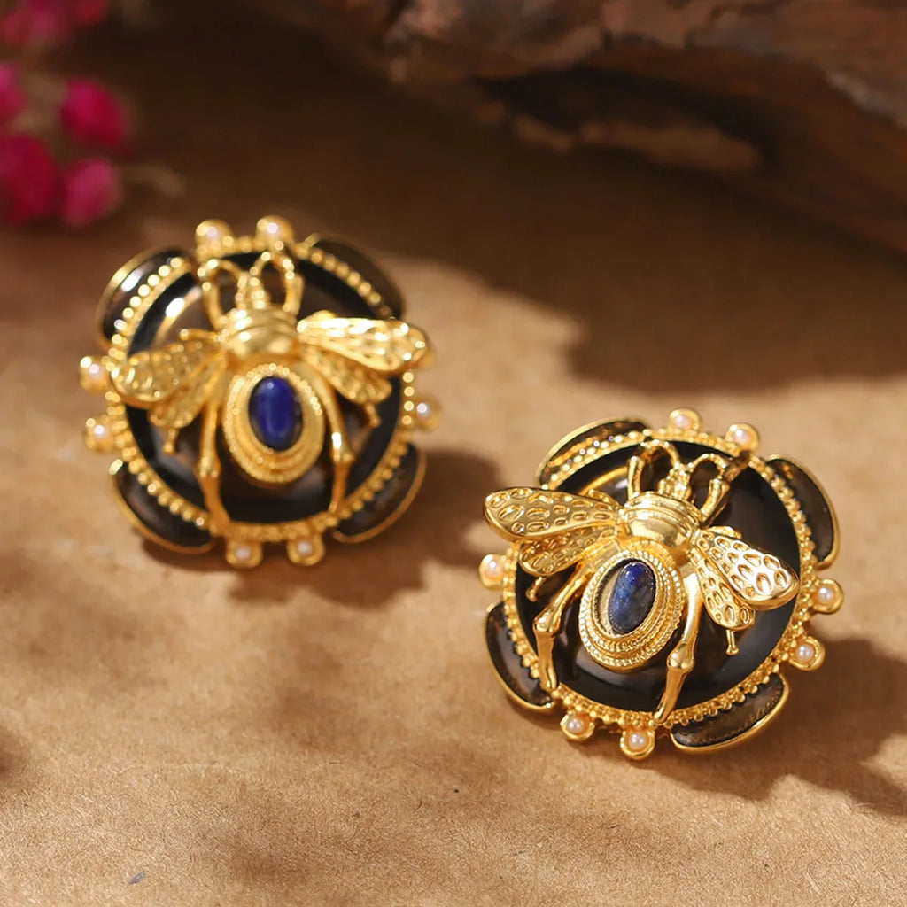 Pendientes redondos abeja negro