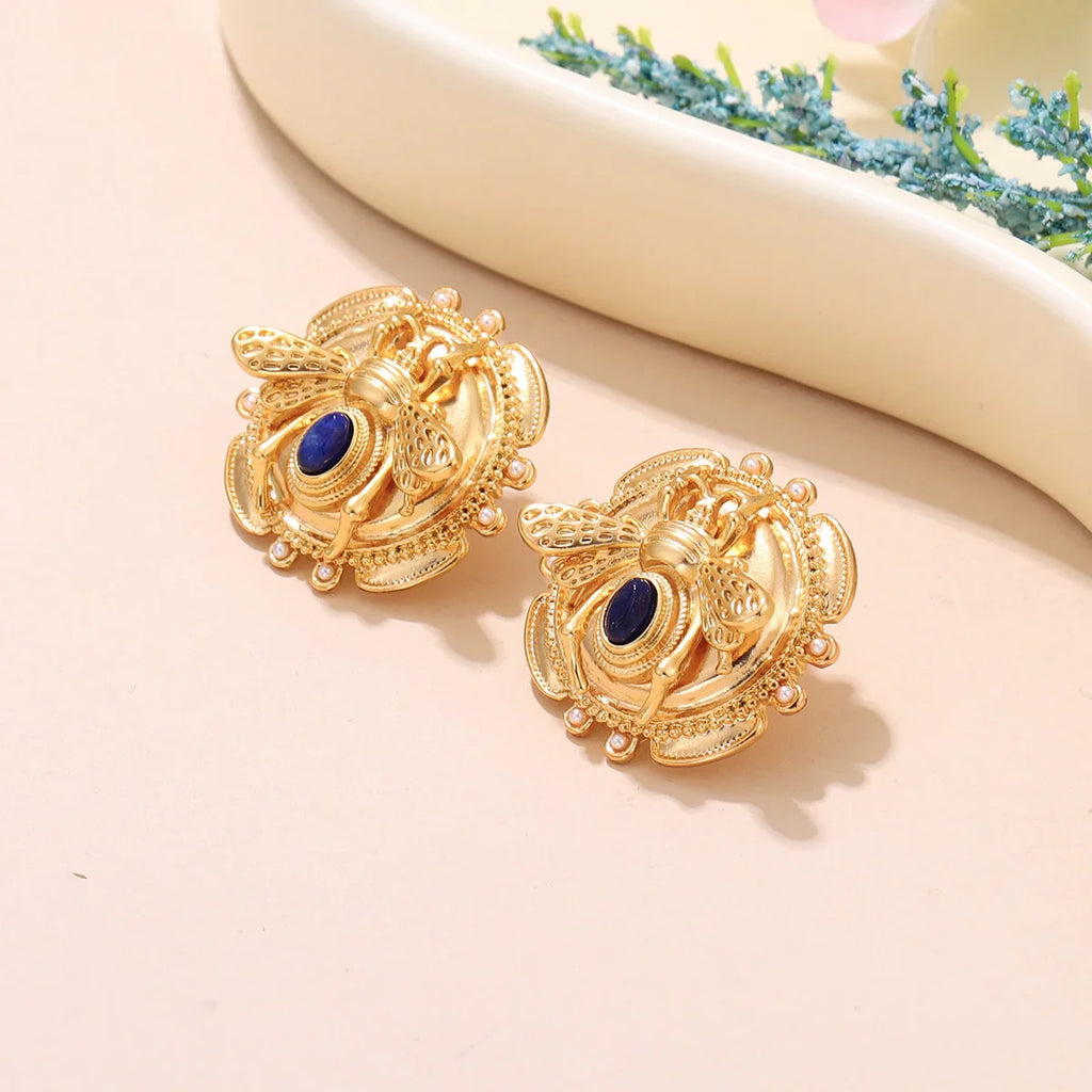 Pendientes redondos abeja dorado