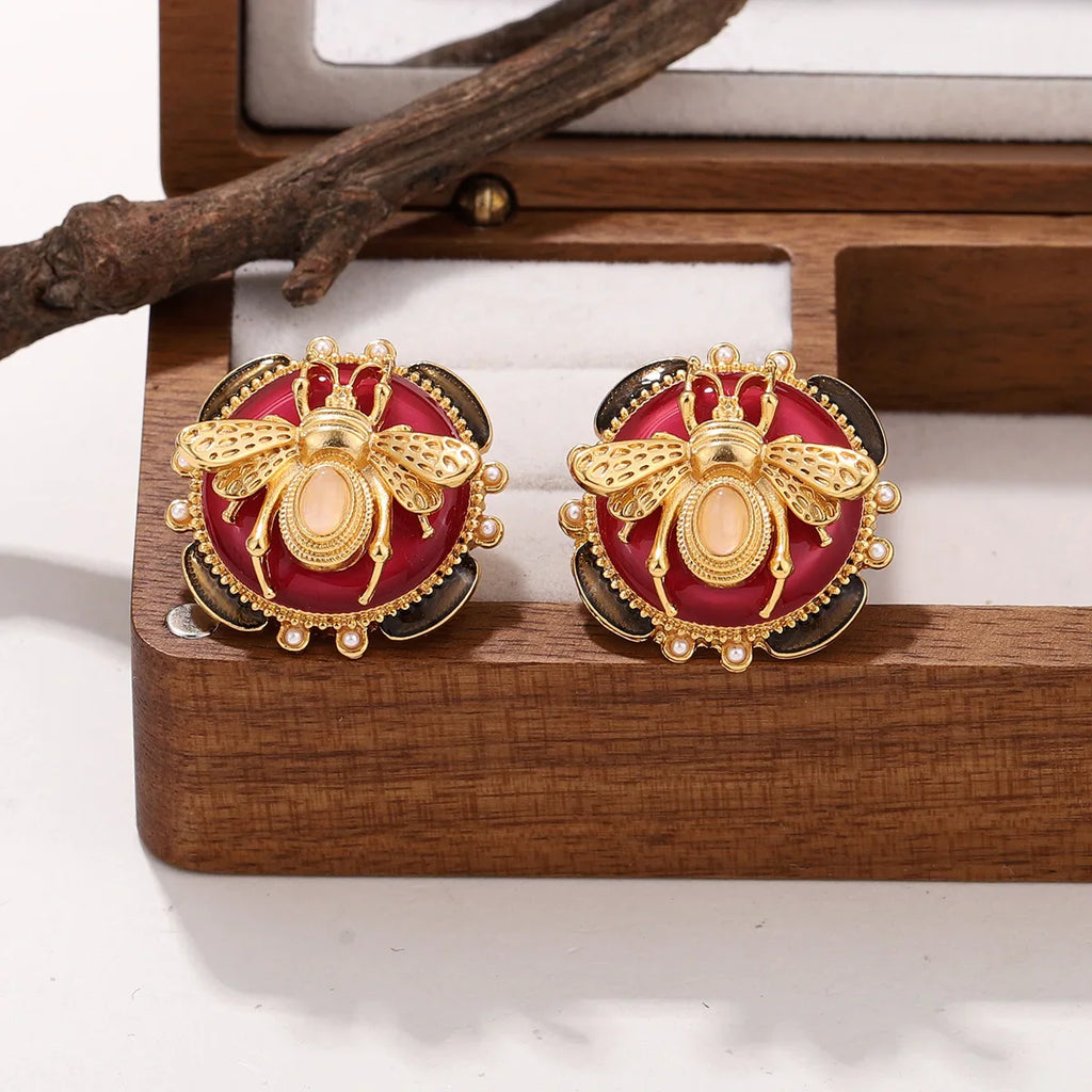 Pendientes redondos abeja rojo