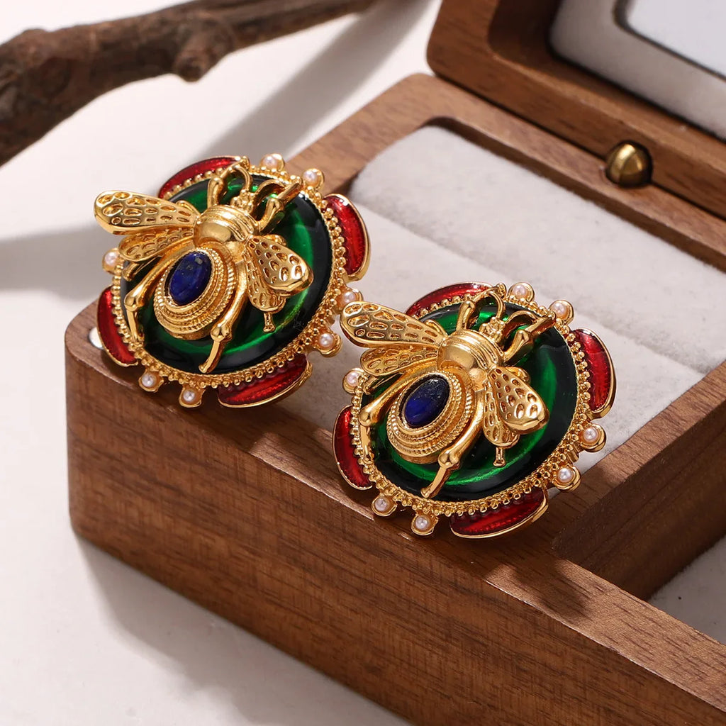 Pendientes redondos abeja verde