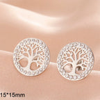 Pendientes redondos árbol de la vida adornados con strass plateado