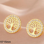 Pendientes redondos árbol de la vida adornados con strass dorado