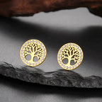 Pendientes redondos árbol de la vida adornados con strass dorado