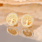 Pendientes redondos árbol de la vida adornados con strass dorado