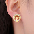 Pendientes redondos árbol de la vida adornados con strass dorado