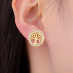 Pendientes redondos árbol de la vida adornados con strass dorado