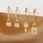 Pendientes de aro llave y candado con strass