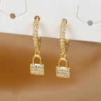Pendientes de aro llave y candado con strass dorado