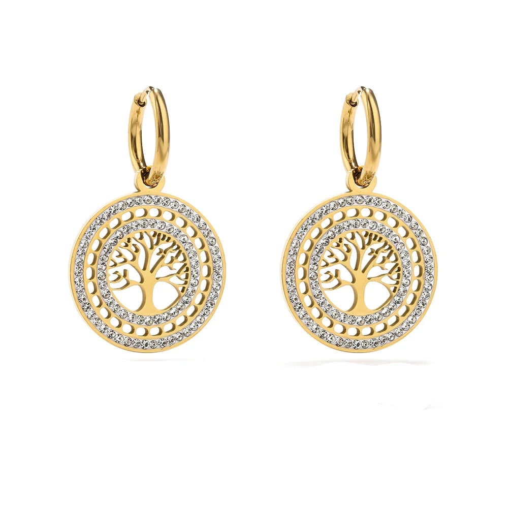 Pendientes Colgantes Redondos Árbol de la Vida oro