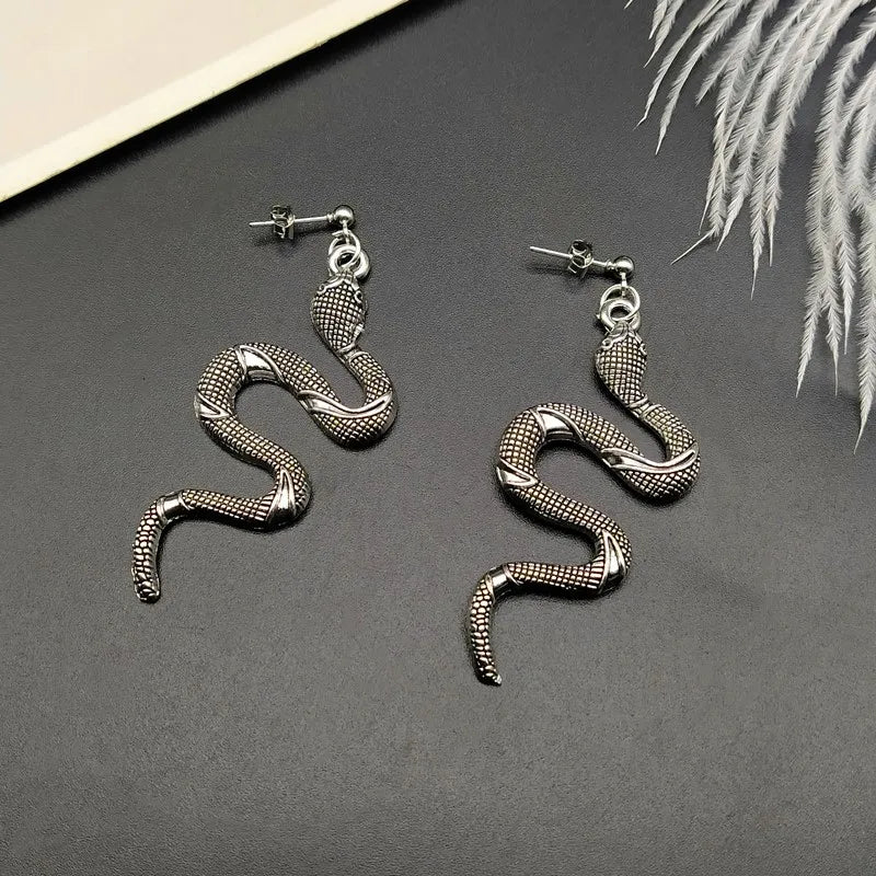Pendientes de Serpiente Reptil plata