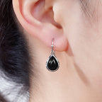 Pendientes de estilo étnico con su gota de agua plateada y negra