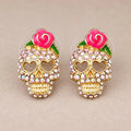 Pendientes de calavera Calavera con strass, rosa y ojos en forma de corazón