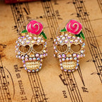 Pendientes de calavera Calavera con strass, rosa y ojos en forma de corazón