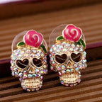 Pendientes de calavera Calavera con strass, rosa y ojos en forma de corazón