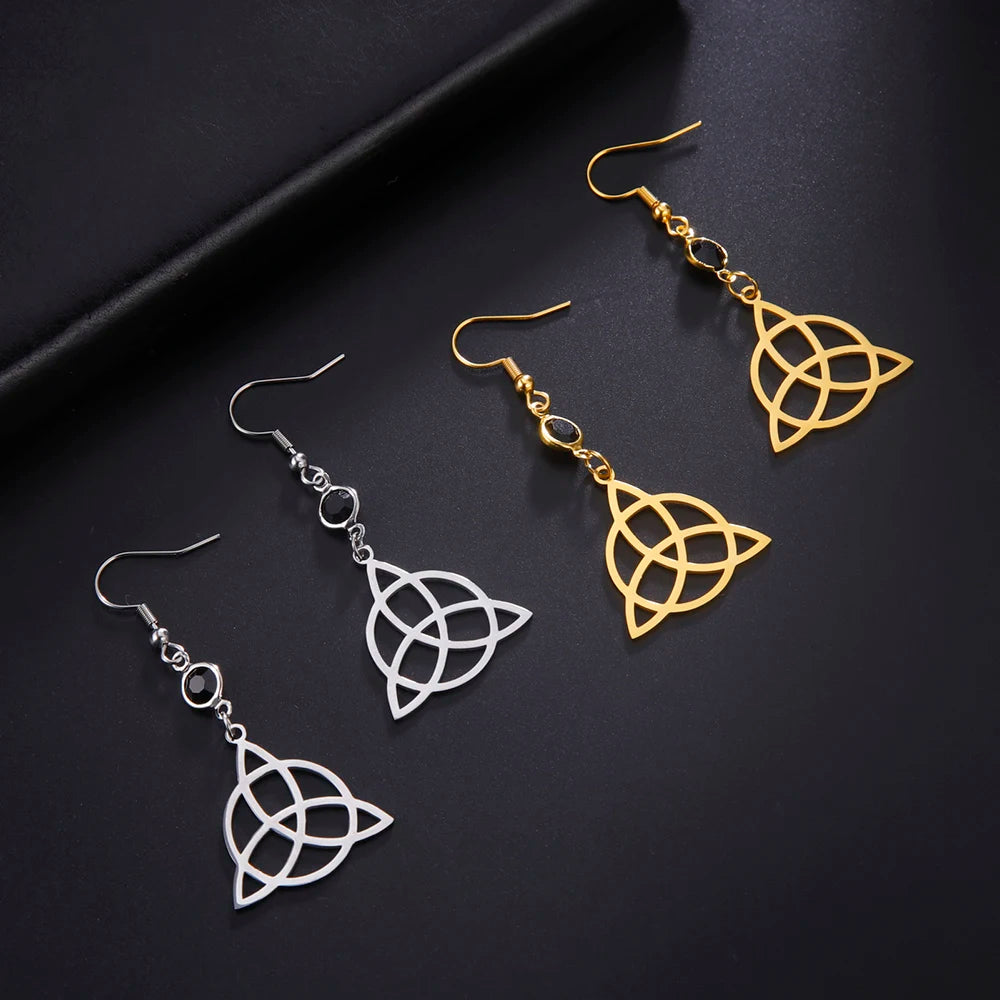 Pendientes Colgantes Triquetra Mujer Nudo de la Trinidad oro